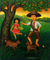 'The Deer and the Farmer' - Signed Painting of Children with Deer from Java thumbail