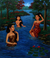 'River Bath' - Signed Painting of Women in the River from Java thumbail