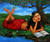 'Studying' - Signed Painting of a Woman Reading in Nature from Java thumbail