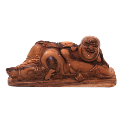 Wood sculpture, 'Reposing Buddha' - Suar Wood Sculpture of Laying Buddha from Bali