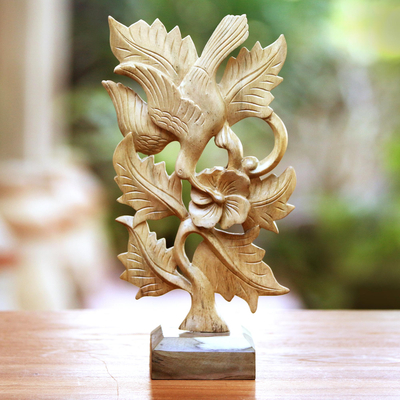 Wood sculpture, 'Hummingbird Tune' - Hibiscus Wood Hummingbird Sculpture from Bali