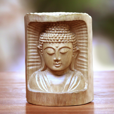 Wood sculpture, 'Buddha Relief' - Hand-Carved Crocodile Wood Buddha Sculpture from Bali