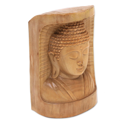 Wood sculpture, 'Buddha Relief' - Hand-Carved Crocodile Wood Buddha Sculpture from Bali