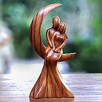 Romantic Suar Wood Sculpture from Bali, 'Romance on the Moon'