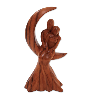 Wood sculpture, 'Romance on the Moon' - Romantic Suar Wood Sculpture from Bali