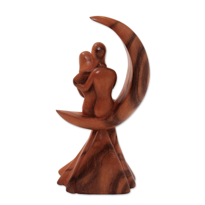 Wood sculpture, 'Romance on the Moon' - Romantic Suar Wood Sculpture from Bali