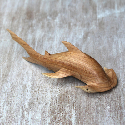 Wood sculpture, 'Ocean Hunter' - Jempinis Wood Hammerhead Shark Sculpture from Bali