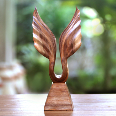 Wood sculpture, 'I Will Fly' - Suar Wood Wing Sculpture Handcrafted in Bali