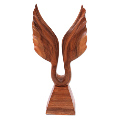 Holzskulptur, „Ich werde fliegen“. - Suar Wood Flügel-Skulptur handgefertigt in Bali