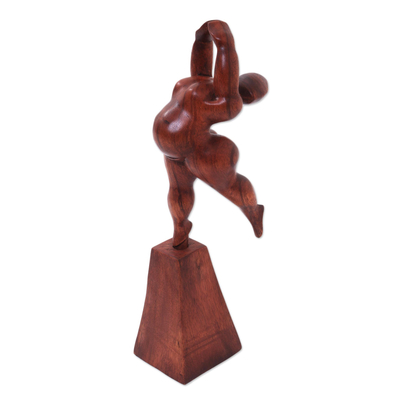 Escultura de madera, 'Ballet Swan' - Escultura de ballet de forma femenina de madera de Suar tallada a mano de Bali