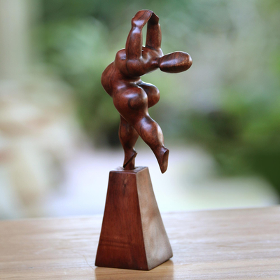 Wood sculpture, 'Ballet Swan' - Hand-Carved Suar Wood Female Form Ballet Sculpture from Bali