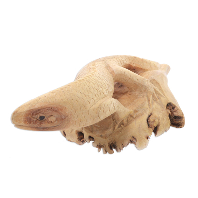 Wood figurine, 'Crawler' - Hand-Carved Wood Lizard Figurine from Bali