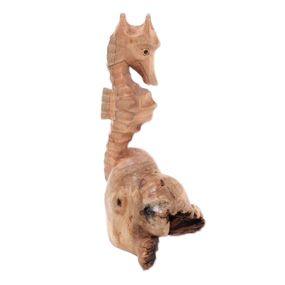 Hand-Carved Wood Seahorse Figurine from Bali