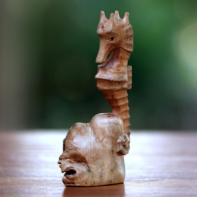 estatuilla de madera - Figura de caballito de mar de madera tallada a mano de Bali