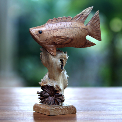 Holzskulptur - Handgeschnitzte Drachenfisch-Skulptur aus Bali
