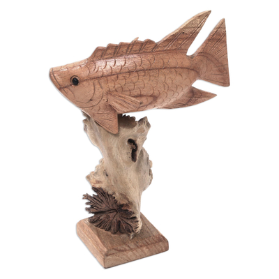 Escultura de madera - Escultura de pez dragón de madera tallada a mano de Bali