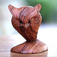 Wood sculpture, 'Owl Bust'