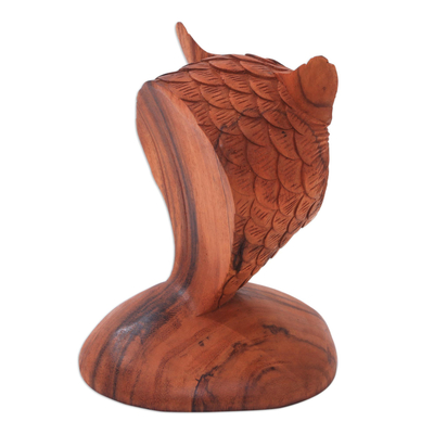 Wood sculpture, 'Owl Bust' - Suar Wood Bust Sculpture of an Owl from Bali