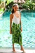 Batik rayon sarong, 'Dawning Mystery in Green' - Leaf Motif Batik Rayon Sarong in Green from Bali (image 2b) thumbail