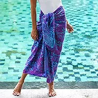 Batik-Rayon-Sarong, „Twilight Bamboo“ – Batik-Rayon-Sarong mit Bambusmotiv aus Bali