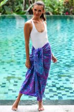 Batik rayon sarong, 'Twilight Bamboo' - Bamboo Motif Batik Rayon Sarong from Bali