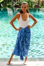 Batik rayon sarong, 'Pastel Blue Flowers' - Floral Motif Batik Rayon Sarong in Blue from Bali