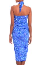 Batik rayon sarong, 'Pastel Blue Flowers' - Floral Motif Batik Rayon Sarong in Blue from Bali