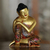 Wood sculpture, 'Buddha Garden' - Gold-Tone Floral Wood Buddha Sculpture from Bali (image 2) thumbail