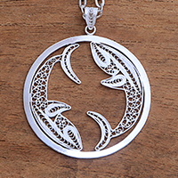 Sterling silver filigree pendant necklace, 'Elegant Pisces'