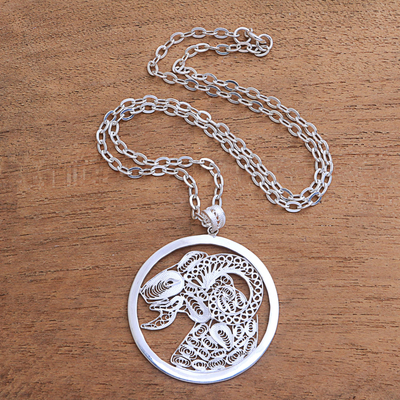 Sterling silver filigree pendant necklace, 'Elegant Aries' - Sterling Silver Filigree Aries Necklace from Java