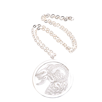 Sterling Silver Filigree Aries Necklace from Java