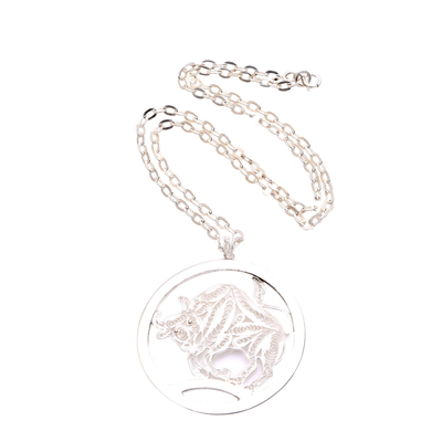 Sterling Silver Filigree Taurus Necklace from Java
