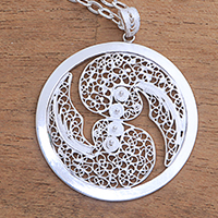 Sterling silver filigree pendant necklace, 'Elegant Gemini'