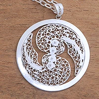 Sterling silver filigree pendant necklace, Elegant Gemini