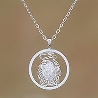Sterling silver filigree pendant necklace, Elegant Leo