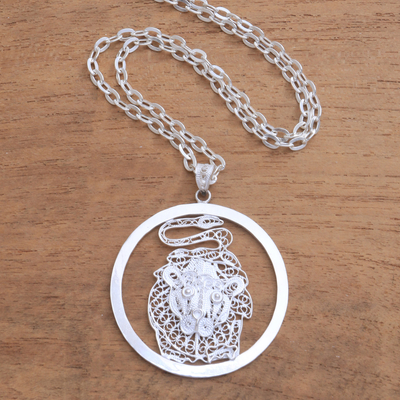 Sterling silver filigree pendant necklace, 'Elegant Leo' - Sterling Silver Filigree Leo Necklace from Java