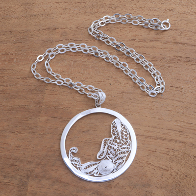 Sterling silver filigree pendant necklace, 'Elegant Virgo' - Sterling Silver Filigree Virgo Necklace from Java