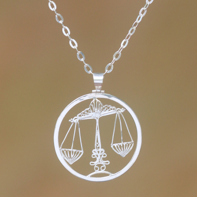 Sterling silver filigree pendant necklace, 'Elegant Libra' - Sterling Silver Filigree Libra Necklace from Java