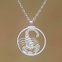 Sterling silver filigree pendant necklace, Elegant Scorpio