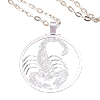 Sterling silver filigree pendant necklace, 'Elegant Scorpio' - Sterling Silver Filigree Scorpio Necklace from Java