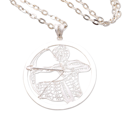 Sterling silver filigree pendant necklace, 'Elegant Sagittarius' - Sterling Silver Filigree Sagittarius Necklace from Java