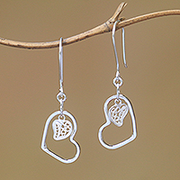 Sterling silver filigree dangle earrings, 'In Your Heart' - Sterling Silver Filigree Heart Earrings from Java