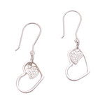Sterling silver filigree dangle earrings, 'In Your Heart' - Sterling Silver Filigree Heart Earrings from Java