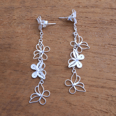 Sterling silver filigree dangle earrings, 'Loving Butterfly' - Sterling Silver Filigree Butterfly Earrings from Java