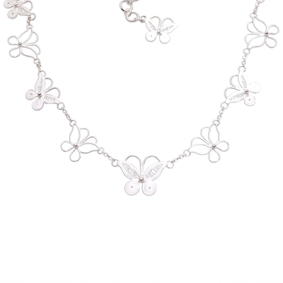 Sterling silver filigree link necklace, 'Loving Butterfly' - Sterling Silver Filigree Butterfly Necklace from Java