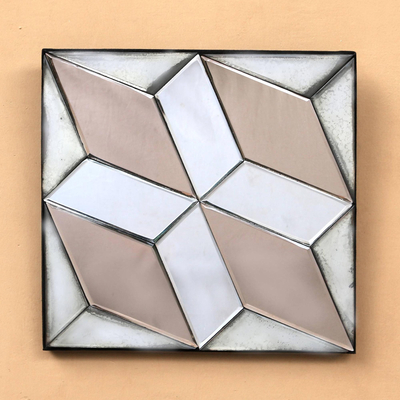 Glass decorative mirror, 'Diamond Dazzle' - Diamond Motif Glass Decorative Mirror from Java
