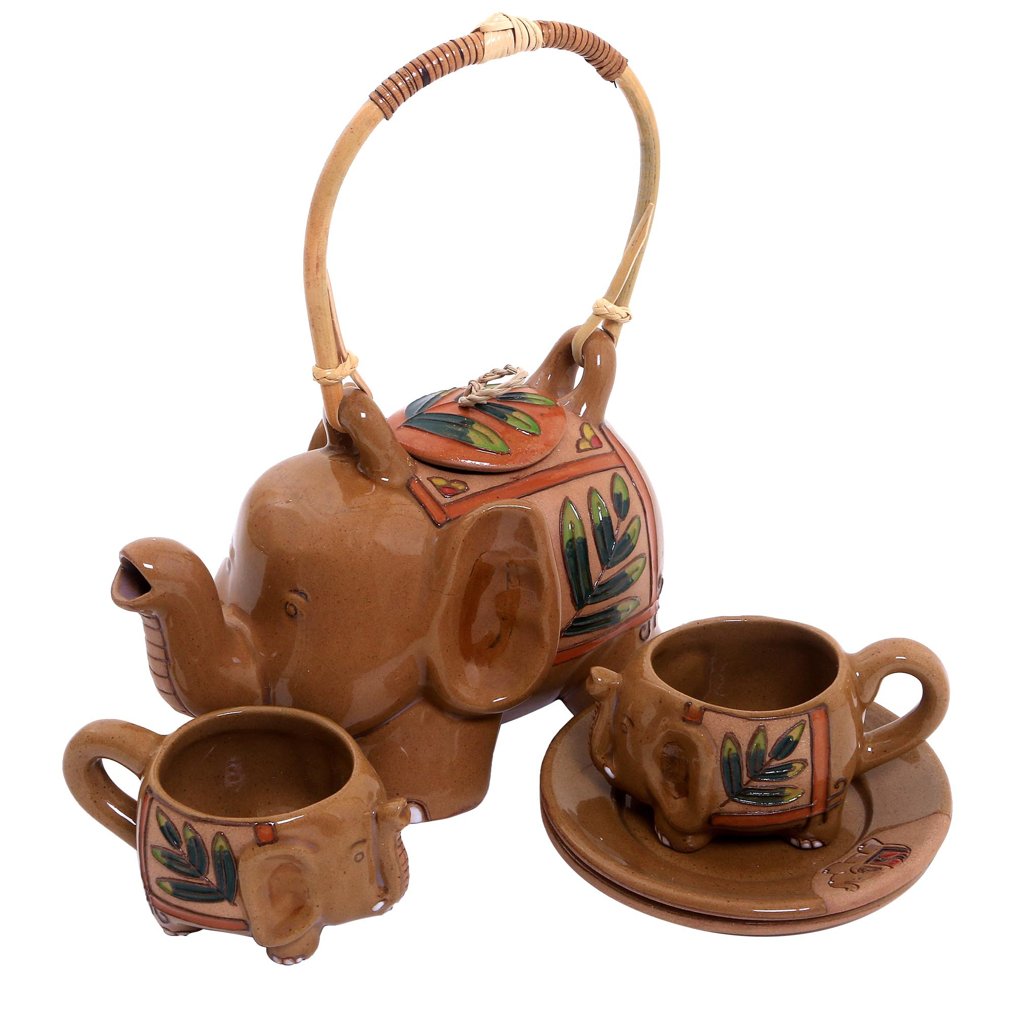 Handcrafted Elephant Theme Ceramic Tea Set for Two Sambisari Elephant