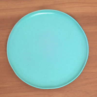 Ceramic serving plate, 'Blue Eden' - Signed Ceramic Serving Plate in Blue from Java