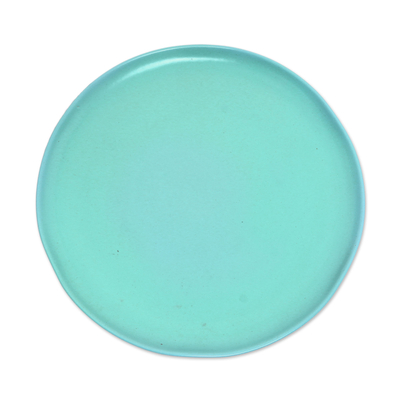 Ceramic serving plate, 'Blue Eden' - Signed Ceramic Serving Plate in Blue from Java