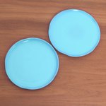 Ceramic plates, 'Blue Eden' (pair) - Ceramic Plates in Blue from Java (Pair)